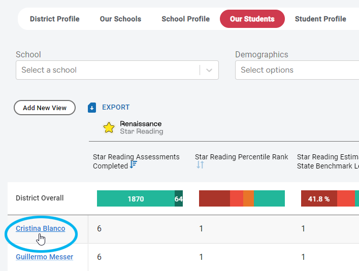select the student's name on Our Students