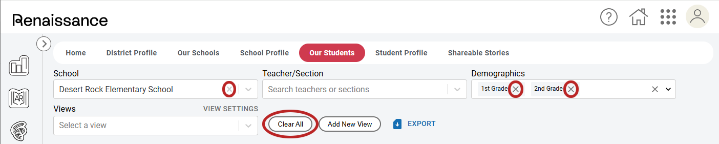 the clear filters options