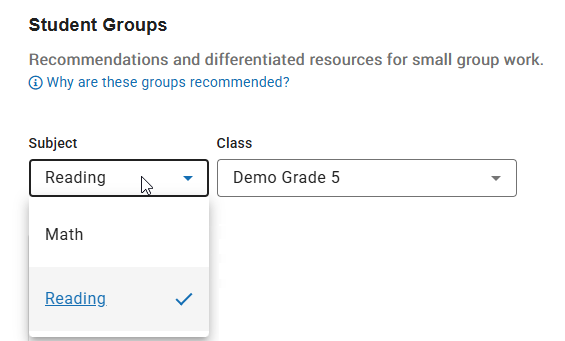 the subject and class drop-down lists