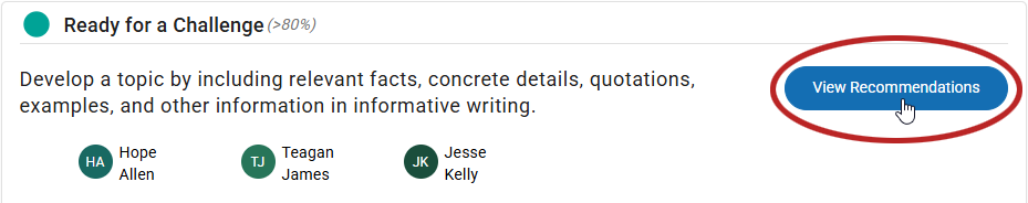 the View Recommendations button to the right of a skill name