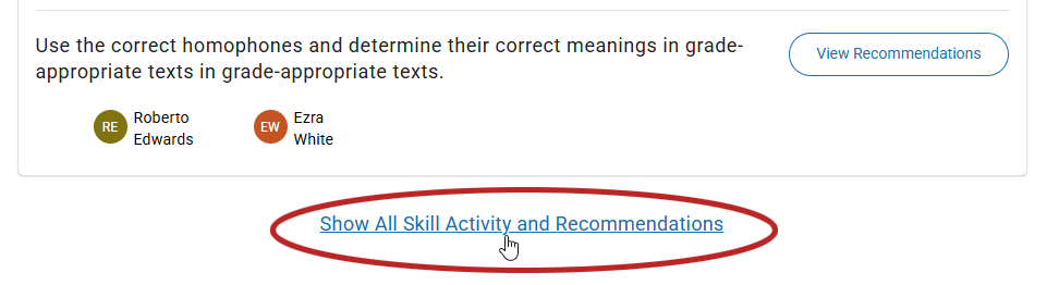 the Show All Skill Activity and Recommendations link