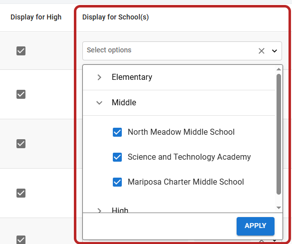 the school selections